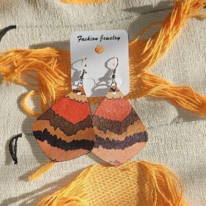 Fashion Jewelry Orange and Black Fan Earrings